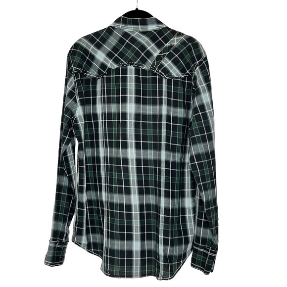 BKE Black Green Plaid Pearl Snap Button-Down Western Men's Shirt Size M - Picture 5 of 16